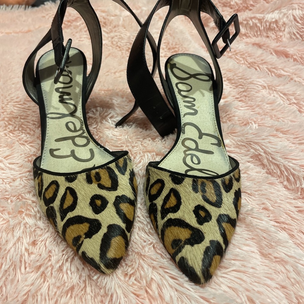 Sam Edelman leopard print dyed cow fur slingbacks